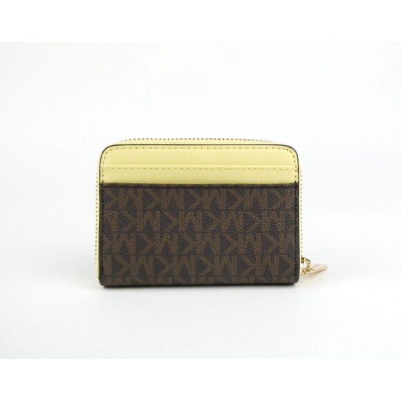 Michael Kors Jet Set Brown Yellow Medium Logo Zip Around Card Wallet NWOT - Picture 2 of 9